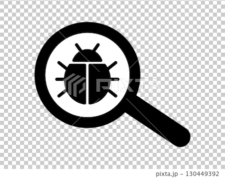 Magnifying glass and bug icon monotone 130449392