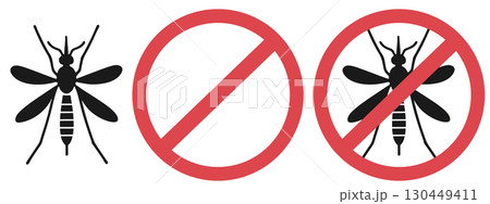 Mosquito prevention vector illustration, stop insect sign, no mosquitoes symbol for public health awareness, disease control, safety education campaigns, medical awareness graphics	 130449411