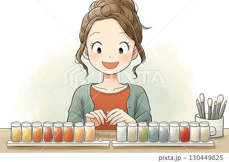 絵本調ネイルケアを楽しむ女性 絵本調ネイルケアを楽しむ女性 130449825