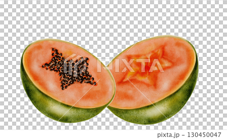 Papaya watercolor. Hand drawn ripe tropical fruit on white background. Ideal for logo, cosmetics and product packaging 130450047