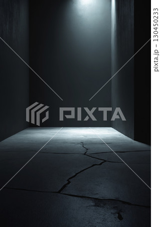 Black wall and cracked floor, dark background 130450233