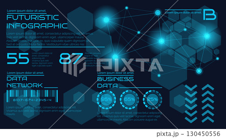 Big data visual. Futuristic infographic. Cyber technology software HUD design. Polygon data network. Science code infographic. Analytic diagram. Business information. Vector geometric garish icons set Big data visual. Futuristic infographic. Cyber technology software HUD design. Polygon data network. Science code infographic. Analytic diagram. Business information. Vector geometric garish icons set 130450556