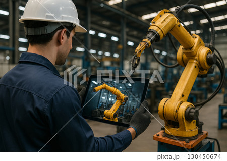 タブレットで制御する産業用ロボット 130450674