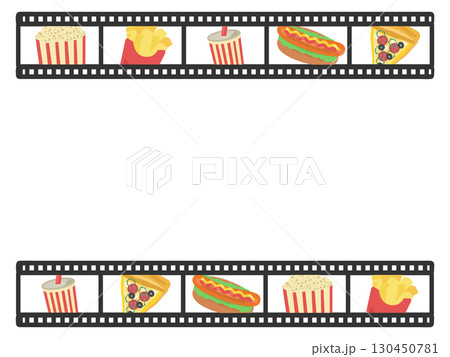 映画とフードのネガフィルムフレームのイラスト素材 映画とフードのネガフィルムフレームのイラスト素材 130450781