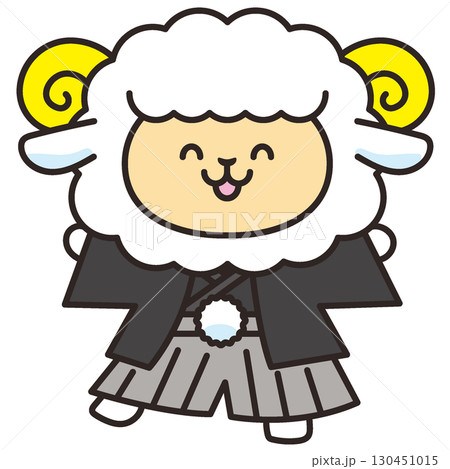 お正月 未年 和装の羊 喜ぶ羊のキャラクター お正月 未年 和装の羊 喜ぶ羊のキャラクター 130451015