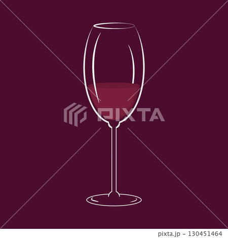 Hand drawn Red Wine in Glass Wine in Glass on burgundy background Wine Day Sticker, icon Pictogram 130451464