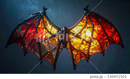 Glowing bat wings illuminated with light, mystical Halloween fantasy design for spooky background, magical creature symbol of night, horror and mystery atmosphere Glowing bat wings illuminated with light, mystical Halloween fantasy design for spooky background, magical creature symbol of night, horror and mystery atmosphere 130451501