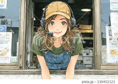 美優シリーズ：ドライブスルーで働く女性 130452121