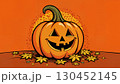 Cartoon picture of a pumpkin carved for Halloween 130452145