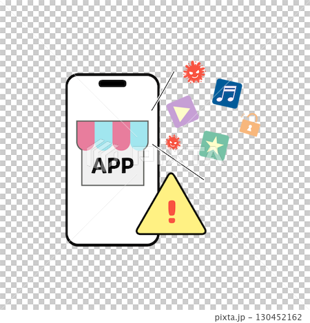 Smartphone app security risks and warning illustrations Smartphone app security risks and warning illustrations 130452162