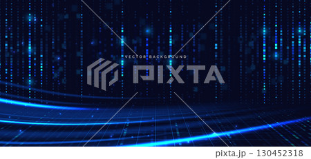 Abstract square pattern glowing pixel on dark blue background. 130452318