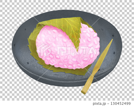 桜もちのイラスト - 皿と竹串付き 130452499
