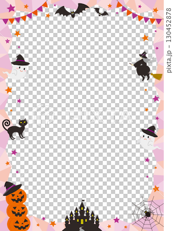 ハロウィンをイメージした縦型のポリゴンのフレームイラスト 130452878