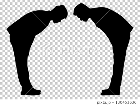 お辞儀する二人のビジネスマンのシルエット 130453630