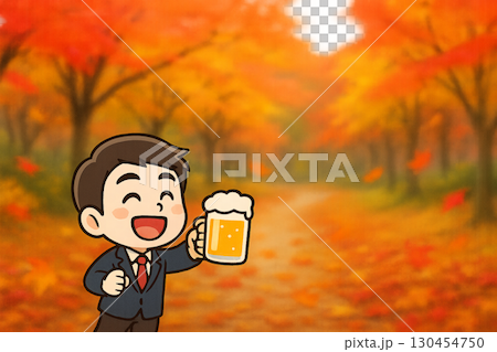 秋季插畫:一位微型男性角色手捧杯子,站在鋪滿秋葉的小路上 秋季插畫:一位微型男性角色手捧杯子,站在鋪滿秋葉的小路上 130454750