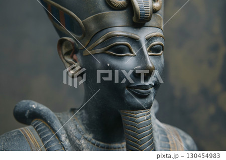 Osiris, the Egyptian god of the underworld and resurrection, is posing with a neutral expression on his face 130454983