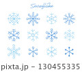 手描きの様々な雪の結晶のベクターイラストセット(水色線画) 130455335