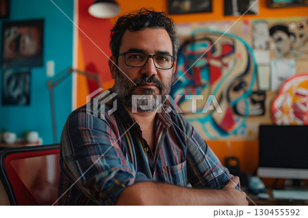 Portrait of a confident art director posing with arms crossed in his modern office 130455592