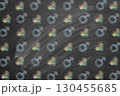 Chalk drawing of rainbow hearts and male  gender symbols, 130455685