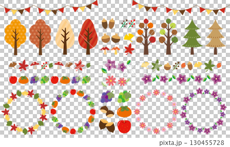 Set of autumn plants and fruits 130455728