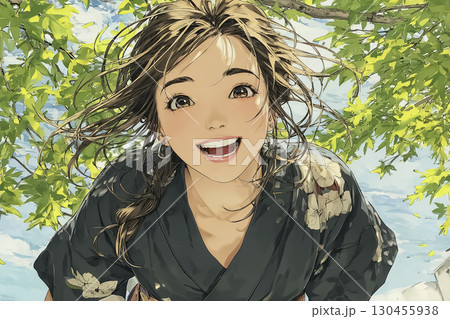 美優シリーズ:昼間の木陰で風を感じる浴衣姿の女性(立ち姿) 美優シリーズ:昼間の木陰で風を感じる浴衣姿の女性(立ち姿) 130455938