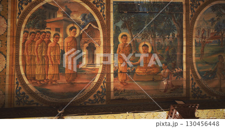 Traditional Buddhist Murals Depicting Historical Events 130456448