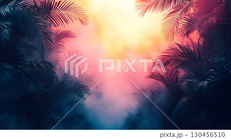 Tropical Palm Leaves with Fog and Gradient Colors Tropical Palm Leaves with Fog and Gradient Colors 130456510