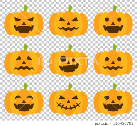 Cute Halloween pumpkin illustration set icon illustration simple vector material 130456702