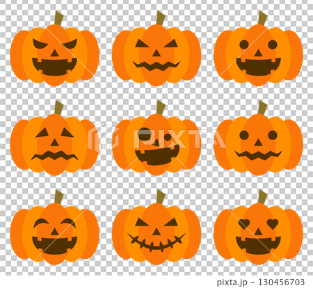 Cute Halloween pumpkin illustration set icon illustration simple vector material 130456703