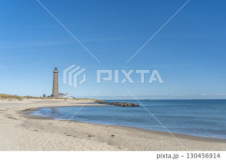 Skagen Denkmark Lighthouse on sunny day panorama 130456914