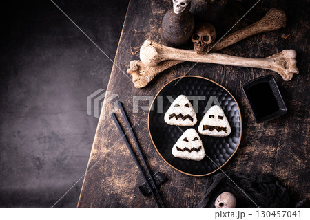 Halloween sushi onigiri in shape of moster 130457041