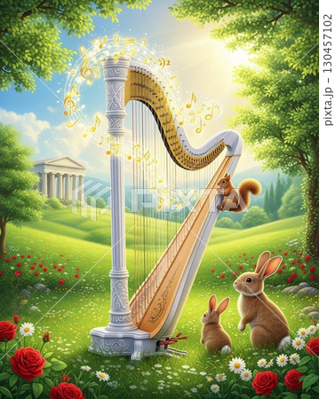 芸術の秋の音楽会｜森の動物たちが集う幻想的なハープコンサート 秋のイベントのイメージに 130457102