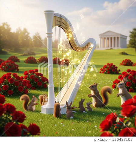 芸術の秋の音楽会｜森の動物たちが集う幻想的なハープコンサート 秋のイベントのイメージに 130457103