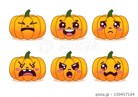 Set of smiling jack-o-lanterns, perfect for...のイラスト素材 [130457184] - PIXTA