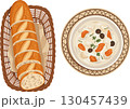 バゲットとクリームシチューのベクターイラスト素材 130457439