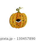 Watercolor orange pumpkin with eye and dots. Spooky yet cute pumpkin isolated on white. 130457890
