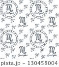Hand drawn seamless pattern with Scorpio zodiac symbol, constellation and astrology circle 130458004