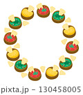 Hand drawn wreath made of bowls with Mexican sauces and tortilla chips arranged in a circle 130458005