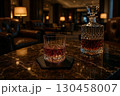 Crystal Whiskey Decanter with Glass on Table 130458007