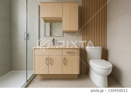 Modern Bathroom Interior with Shower and Toilet 130458011