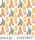 Seamless vector pattern with rowan branches, berries, and autumn leaves in warm colors 130458017