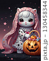 Cute Cartoon Kitten with Pumpkin for Halloween 130458344