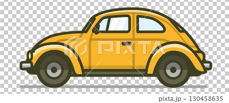 黃色緊湊型轎車側面插圖 130458635