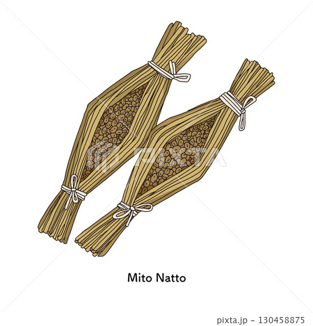 茨城名物 水戸納豆の線画のイラスト 茨城名物 水戸納豆の線画のイラスト 130458875