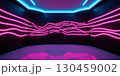 Abstract Neon Frequency Pulsing lines of pink and blue neon form an oscillating wave pattern across a dark, empty space. 130459002