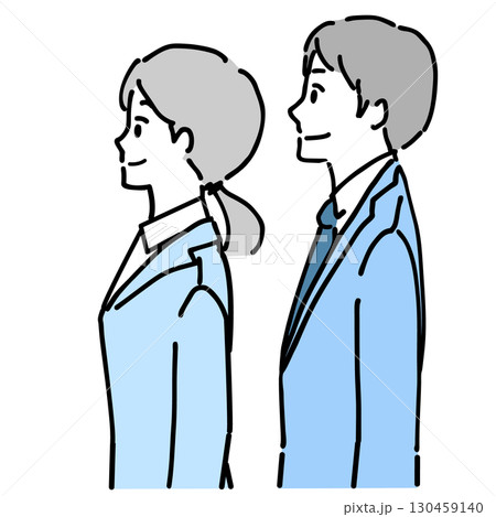 笑顔で上を見る若い男女のビジネスパーソンのイラスト 笑顔で上を見る若い男女のビジネスパーソンのイラスト 130459140