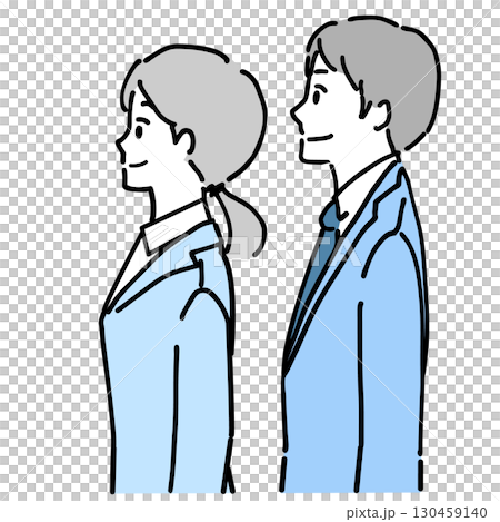 笑顔で上を見る若い男女のビジネスパーソンのイラスト 笑顔で上を見る若い男女のビジネスパーソンのイラスト 130459140