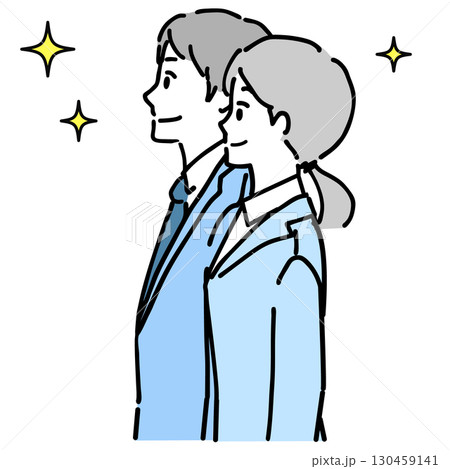 目を輝かせるスーツの男女の上半身イラスト 目を輝かせるスーツの男女の上半身イラスト 130459141