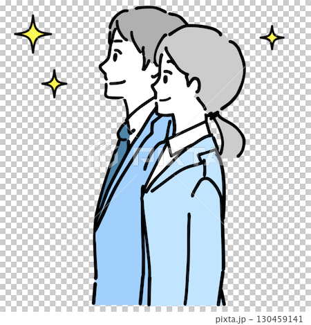 目を輝かせるスーツの男女の上半身イラスト 目を輝かせるスーツの男女の上半身イラスト 130459141