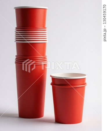 red plastic cups on white background red plastic cups on white background 130459170